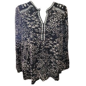 Lucky Brand Black and White Floral Blouse Size 1X